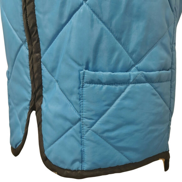 70s Blue Vintage Sears Work Leisure Zip Up Quilted Vest Pockets Size Small Mens - Picture 3 of 8